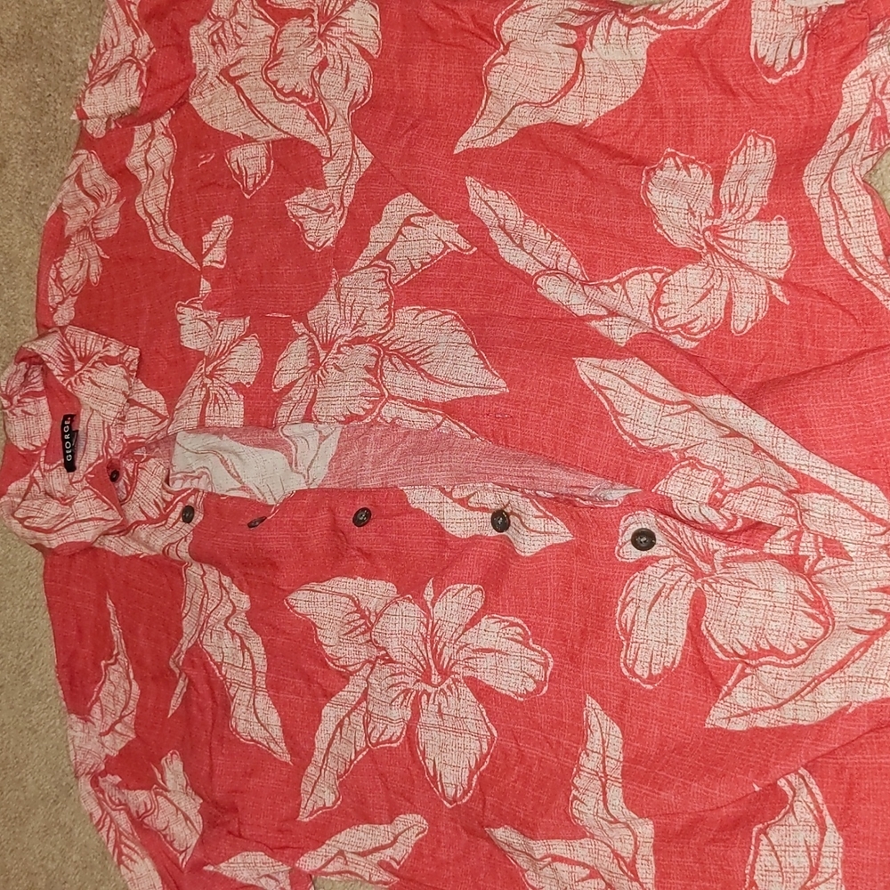George men's coral floral print shirt size 38-40